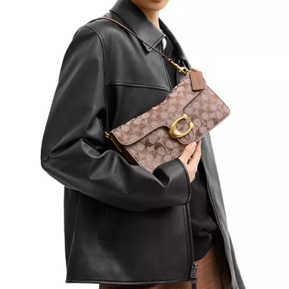 Coach Brown Signature Canvas Tabby mushroom and crystal with Gold 'C' Hardware - Picture 3 of 3